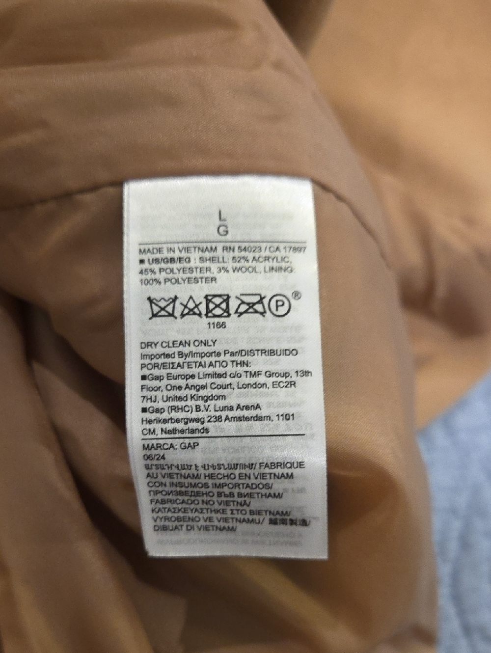 GAP Double-Breasted Camel Pea Coat Size L, New With Tags! - Picture 6 of 10